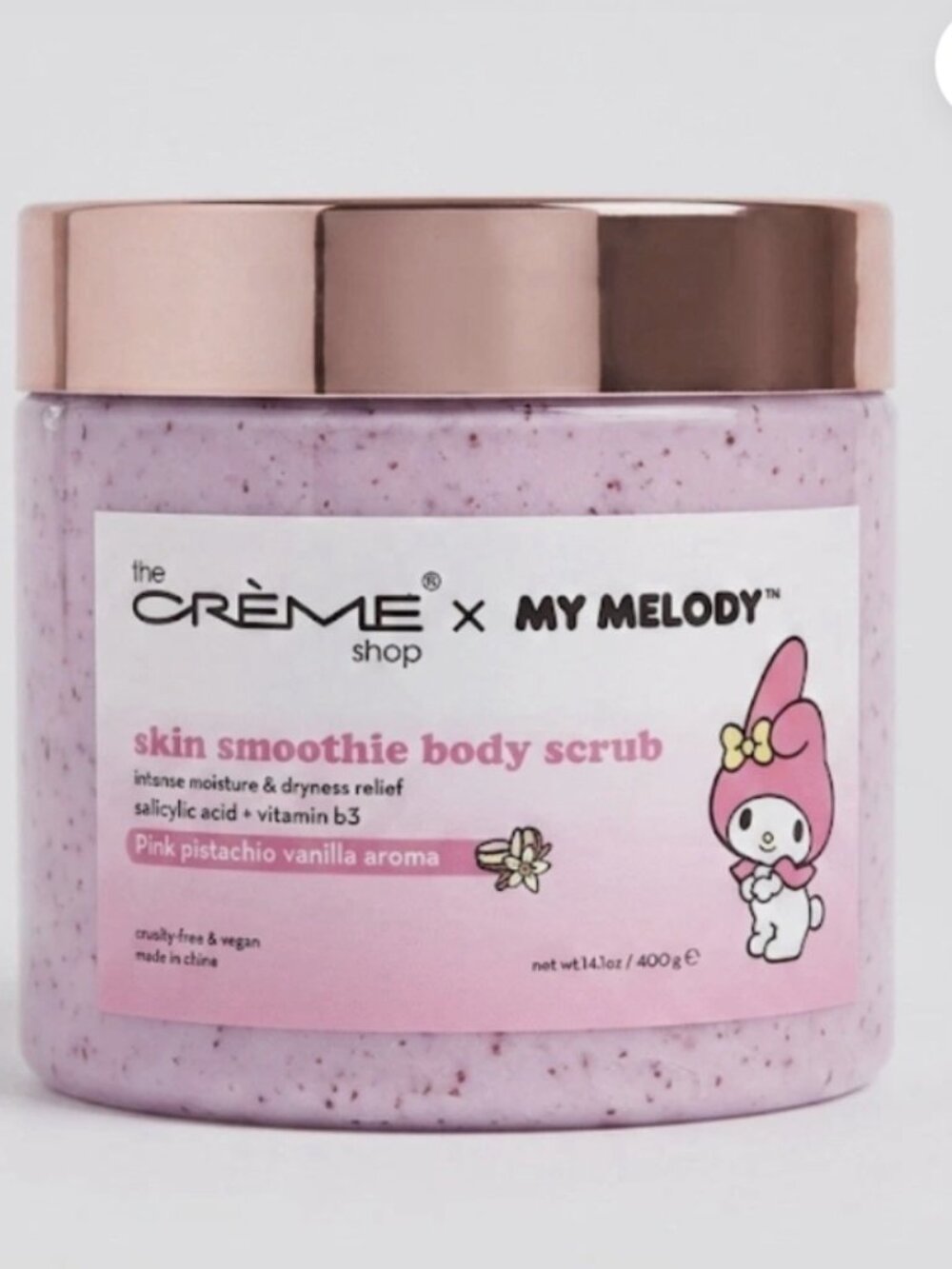 The Crème Shop My Melody Skin Smoothie Body Scrub - Pink Pistachio Vanilla 14 oz